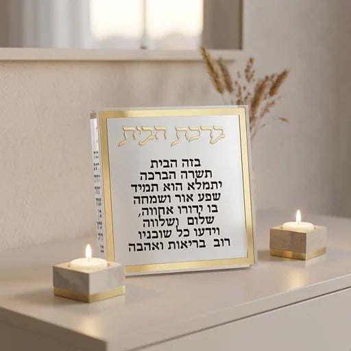 ברכת הבית בלוק אקריליק מסגרת זהב-ברכת הבית-ART JUDAICA-סופר הום