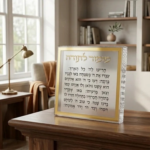 מזמור לתודה בלוק אקרילי מסגרת זהב - 21 ס"מ-מזמור לתודה-ART JUDAICA-סופר הום