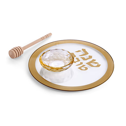 צלחת זכוכית מהודרת לתפוח בדבש-כלי לדבש-ART JUDAICA-סופר הום