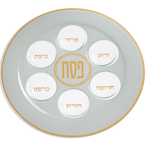 צלחת פסח מזכוכית 35 ס"מ - מגוון צבעים-קערת סדר-ART JUDAICA-אפור זהב-סופר הום