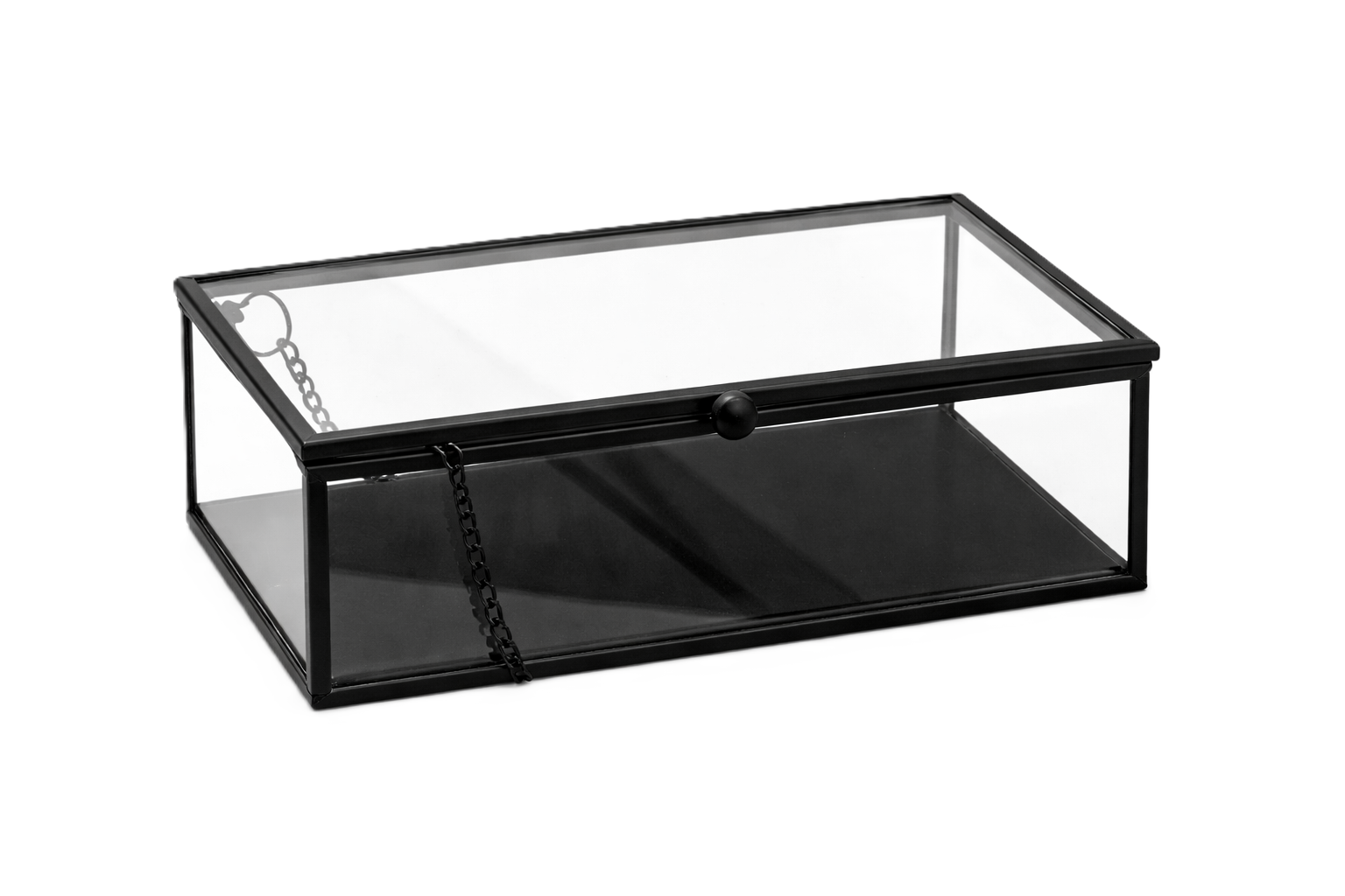 קופסת תכשיטים זכוכית דקורטיבית עם פרזול שחור 18 × 12.5 × 8 ס"מ-קופסת תכשיטים-ציפורה-סופר הום