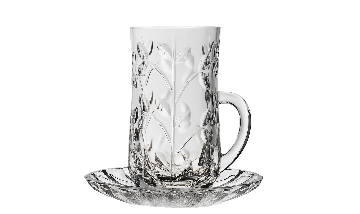 סט 6 כוסות תה + צלחות קריסטל LAURUS-סט תה קריסטל-RCR ITALY-סופר הום