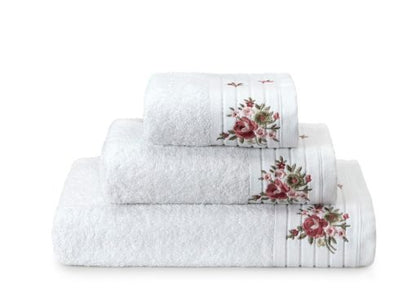 סט מגבות פרחים - במגוון צבעים-סדרת מגבות עם כל הגדלים-Cotton Avenue-לבן-מגבת ידיים 40/60 ס"מ-סופר הום