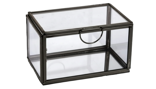 קופסת תכשיטים זכוכית דקורטיבית עם פרזול שחור 8×13 ס"מ-קופסת תכשיטים-SUPERHOME סופרהום-סופר הום