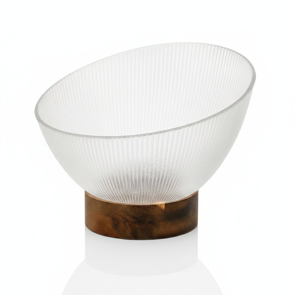 קערת זכוכית שקופה בסיס עץ-הגשה זכוכית-Novell-סופר הום