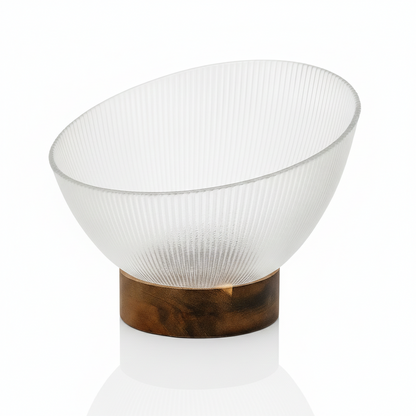 קערת זכוכית שקופה בסיס עץ-הגשה זכוכית-Novell-סופר הום