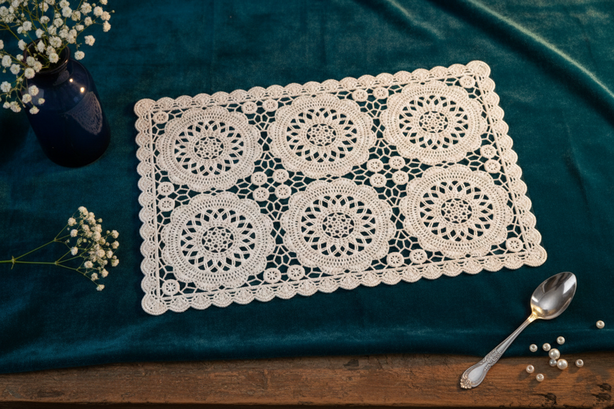 פלייסמנט תחרה מרובע שחור/לבן/קרם-פלייסמנט-SUPERHOME סופרהום-לבן-סופר הום