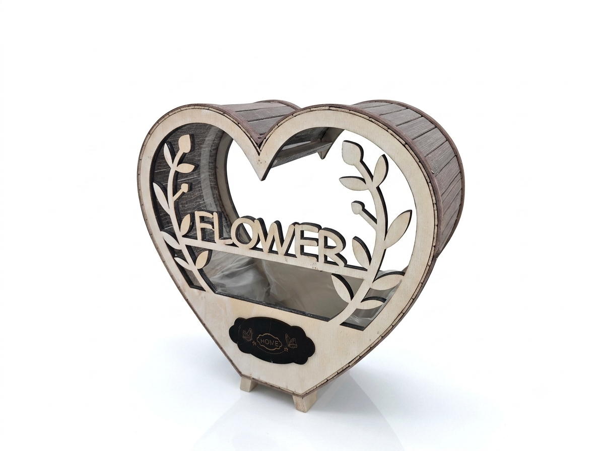 בית עציץ לב מעץ FLOWER - 13*30*31 ס"מ-Bella Casa-סופר הום