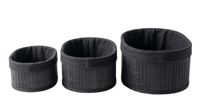 סט 3 סלסלאות אחסון אובליות מבמבוק - עץ/שחור-סלסלה-SUPERHOME סופרהום-שחור-סופר הום