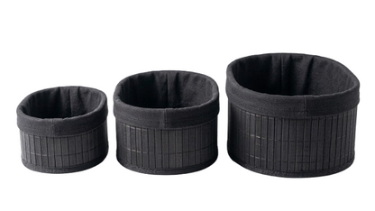 סט 3 סלסלאות אחסון אובליות מבמבוק - עץ/שחור-סלסלה-SUPERHOME סופרהום-שחור-סופר הום