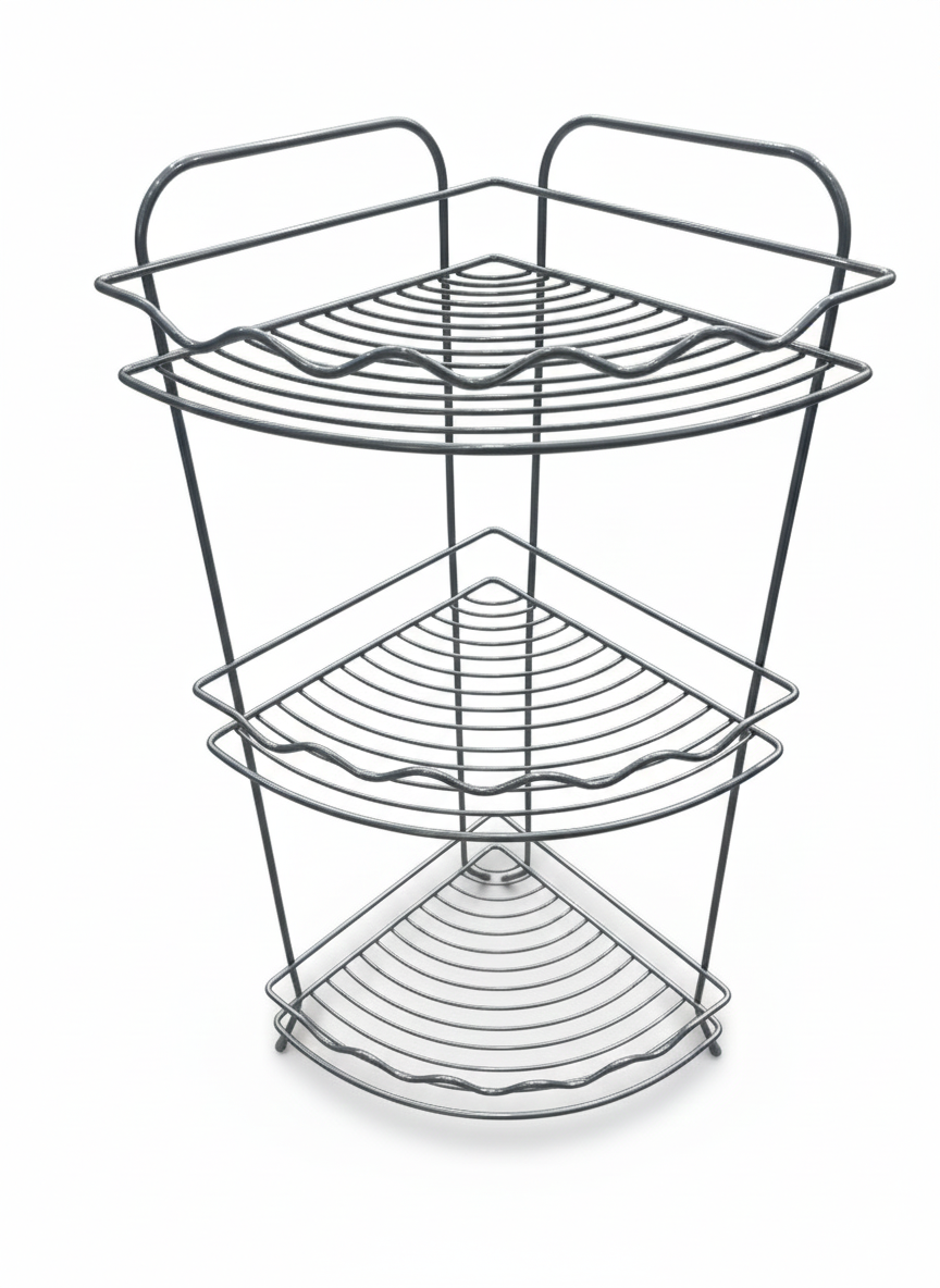 מדף פינתי למקלחת 3 קומות ניקל-מתקן מדפים נתלה-דיקלית-סופר הום