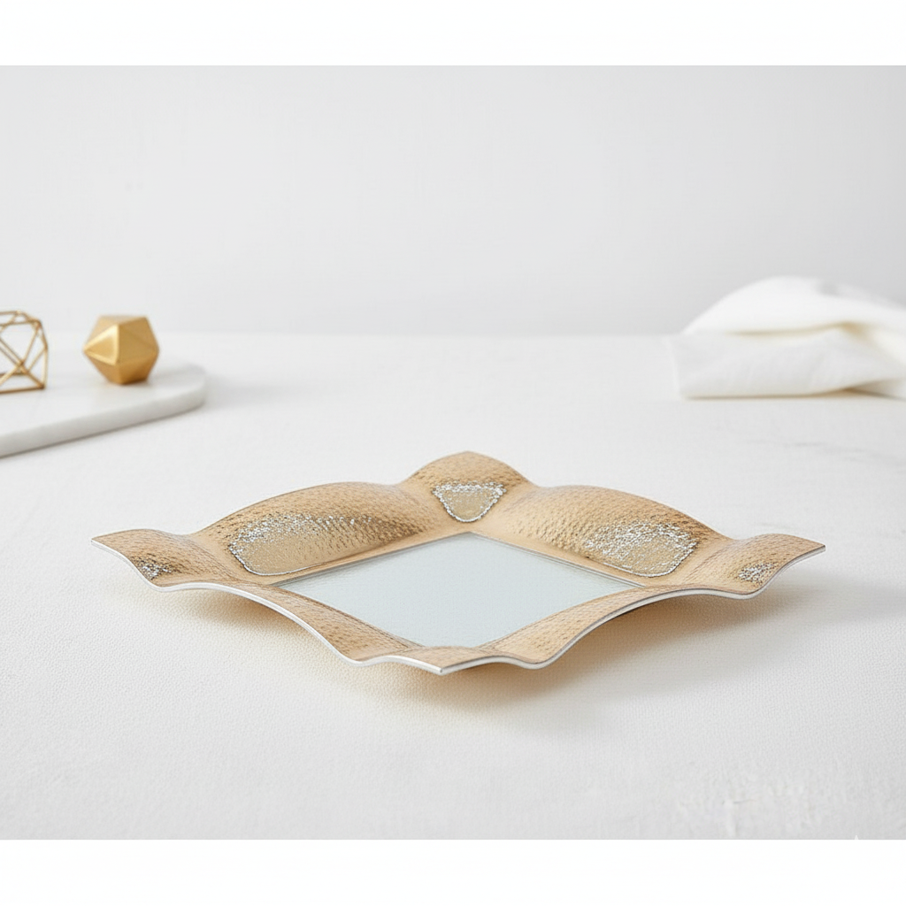 מגש מרובע זכוכית זהב - 2 גדלים-הגשה זכוכית-CASA BELLA-30*30 ס"מ-סופר הום