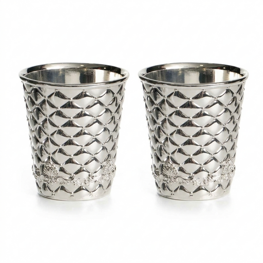 זוג כוסיות קידוש לילדים - דגם מעוינים-גביע קידוש כסוף-SUPERHOME סופרהום-סופר הום