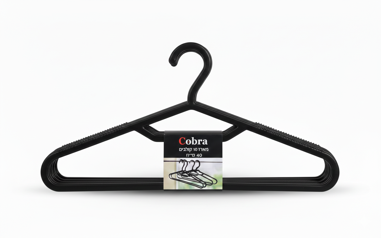 מארז 10 קולבי פלסטיק 40 ס"מ שחור/לבן-קולב-Cobra-שחור-סופר הום