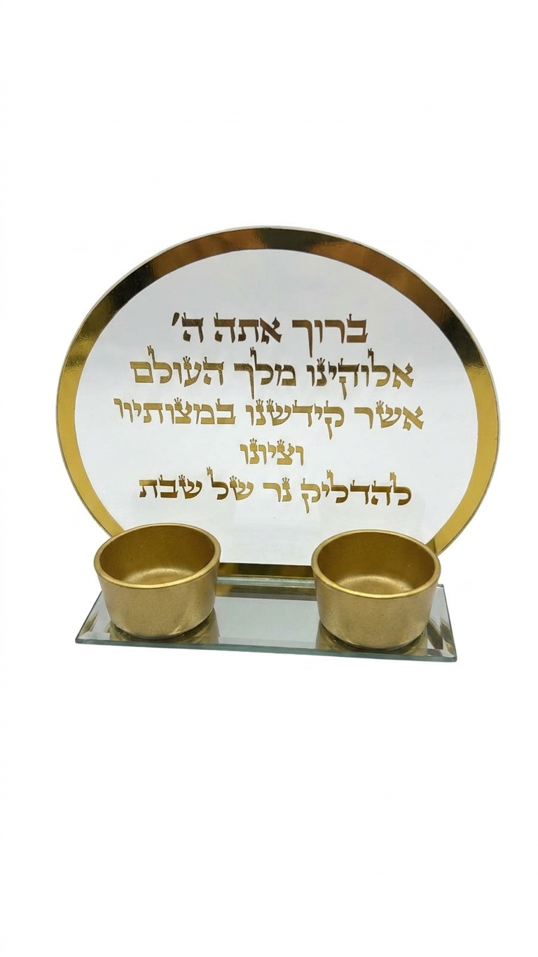 זוג פמוטים מחובר עם כיתוב - זהב\כסף-פמוטי זכוכית-סופר הום-כיתוב זהב-סופר הום