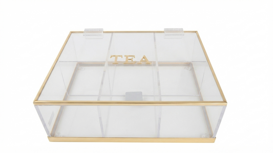 קופסת תה שקוף מוזהב בינוני-קופסאות תה-GIFTSHOP-סופר הום