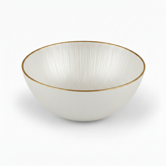 קערה זכוכית לבנה עם פס זהב-קערות זכוכית-SUPERHOME סופרהום-סופר הום