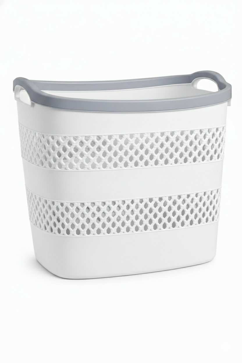 סלסלה סרוגה פלסטיק 40 ליטר - דגם Reticolo-סל כביסה פלסטיק-BEN AMI-לבן ואפור-סופר הום