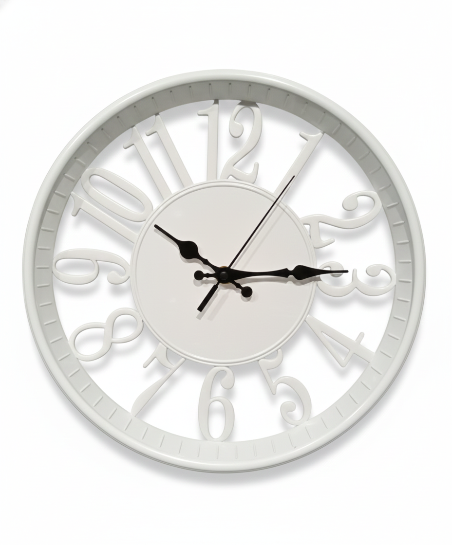 שעון קיר מעוצב - מגוון דוגמאות-שעון קיר-האומנים-שעון קיר עגול דקורטיבי גודל 30 ס"מ לבן-סופר הום