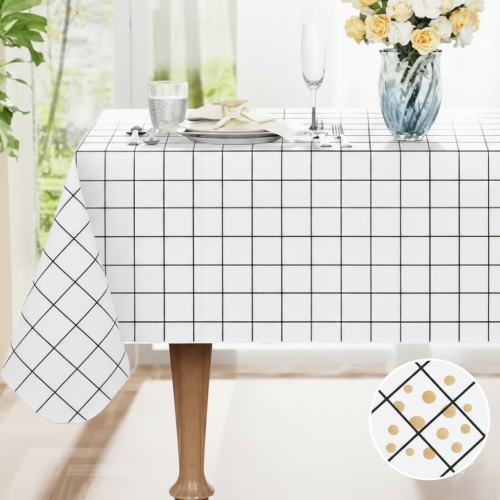 מפה אטומה לנוזלים שולחן - מגוון צבעים-מפת שולחן-KashGan-משובץ לבן-שחור-סופר הום