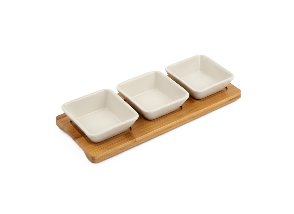 סט 3 קעריות הגשה על משטח עץ-קערות קרמיקה-Kitchen & more-סופר הום