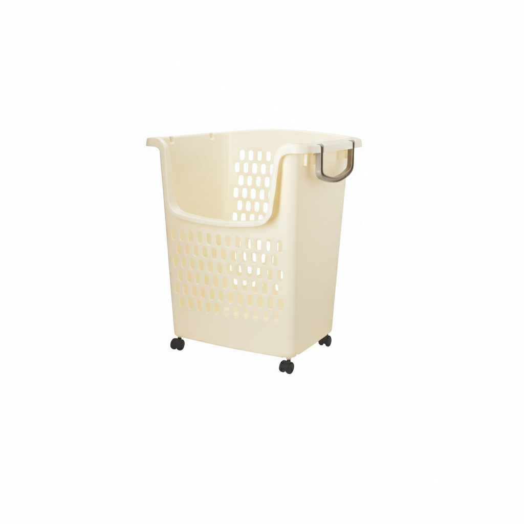 סל כביסה נערם עם גלגלים - מגוון צבעים-סל כביסה פלסטיק-SUPERHOME סופרהום-קרם-סופר הום