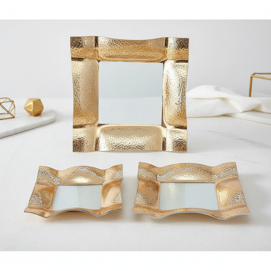 מגש מרובע זכוכית זהב - 2 גדלים-הגשה זכוכית-CASA BELLA-30*30 ס"מ-סופר הום