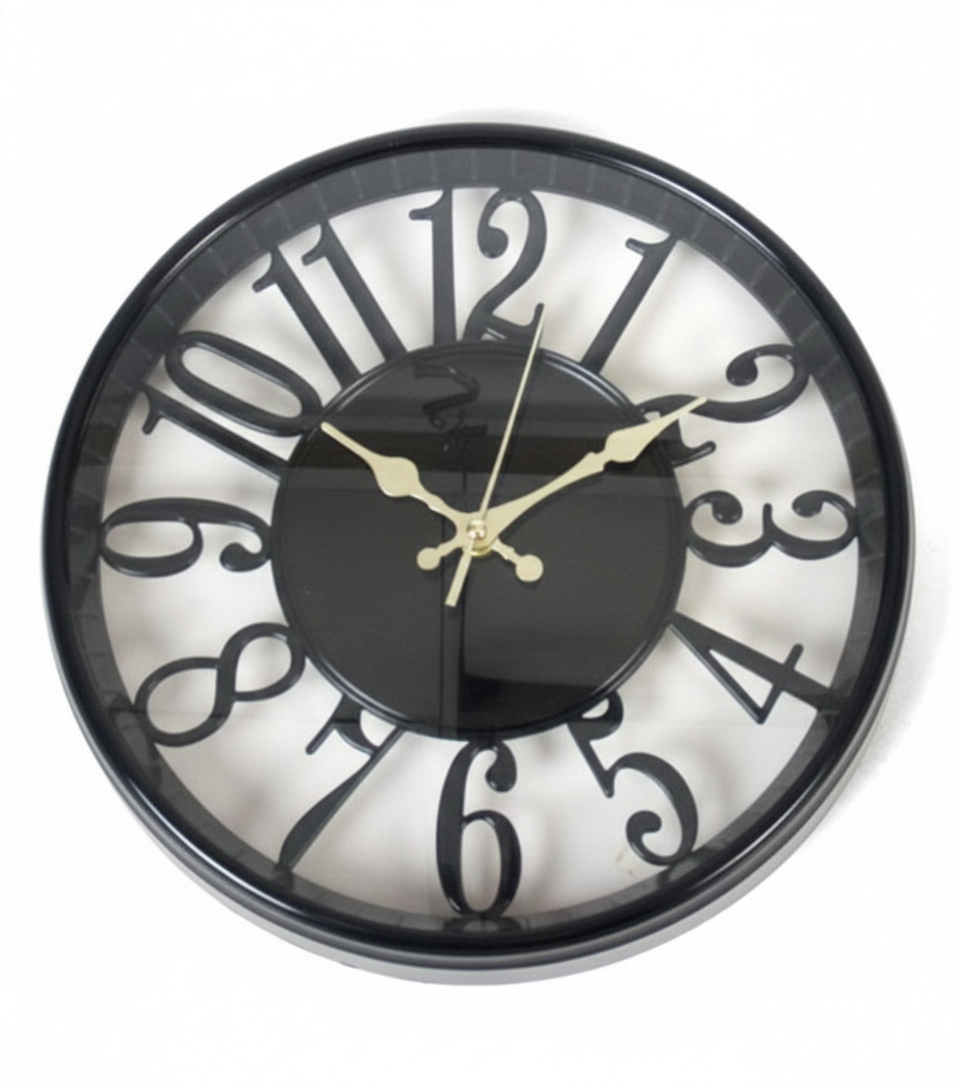 שעון קיר מעוצב - מגוון דוגמאות-שעון קיר-האומנים-שעון קיר עגול דקורטיבי גודל 30 ס"מ שחור-סופר הום