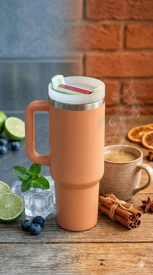 כוס שתייה תרמית 1200 מ"ל - כתום/ירוק-כוס תרמית-גרופי מתנות-כתום-סופר הום