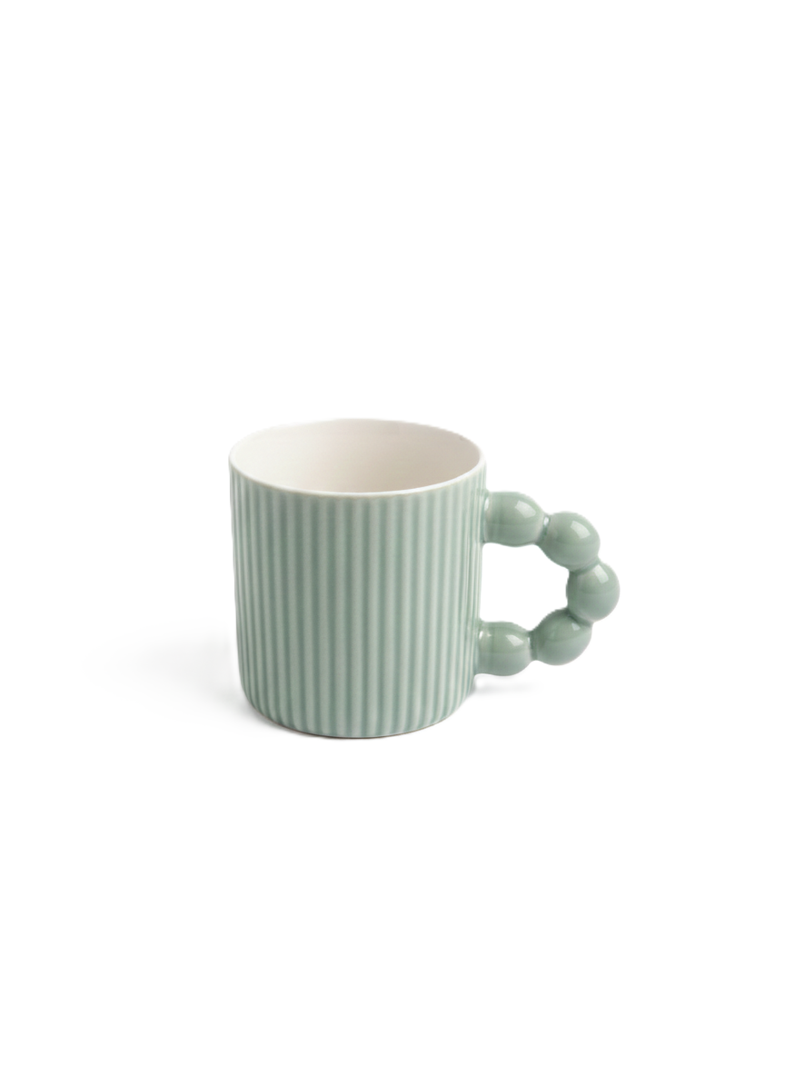 מאג קרמיקה פסים עם ידית מעוצבת-ספלים חרסינה-גרופי מתנות-ירוק מנטה-סופר הום