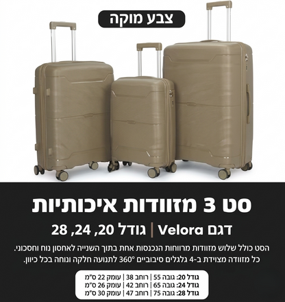 סט 3 מזוודות מוקה/כחול נייבי - דגם VELORA-אידיאלי לבית-מוקה-סופר הום