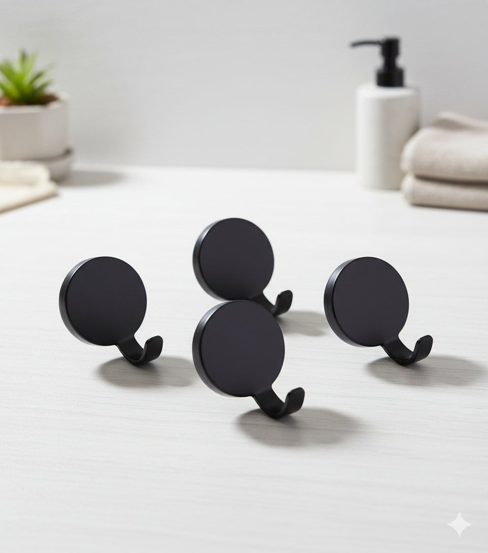 קולב הדבקה עגול שחור - 4 יחידות-מתלים למטבח-SUPERHOME סופרהום-שחור-עגול-סופר הום