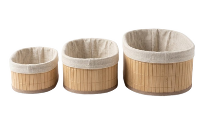 סט 3 סלסלאות אחסון אובליות מבמבוק - עץ/שחור-סלסלה-SUPERHOME סופרהום-עץ-סופר הום