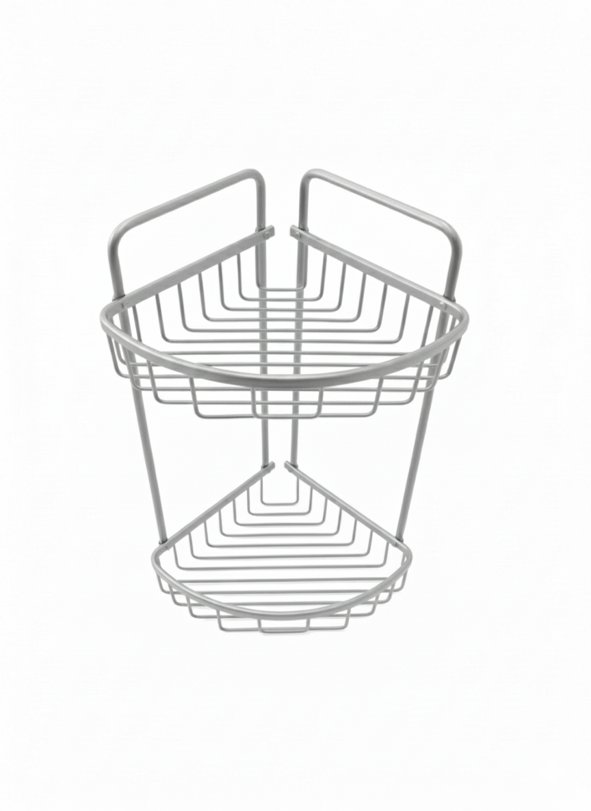 מדף פינתי דו-קומתי אלומיניום - שחור מט/כסף-מתקן מדפים נתלה-Aquila-כסף-סופר הום