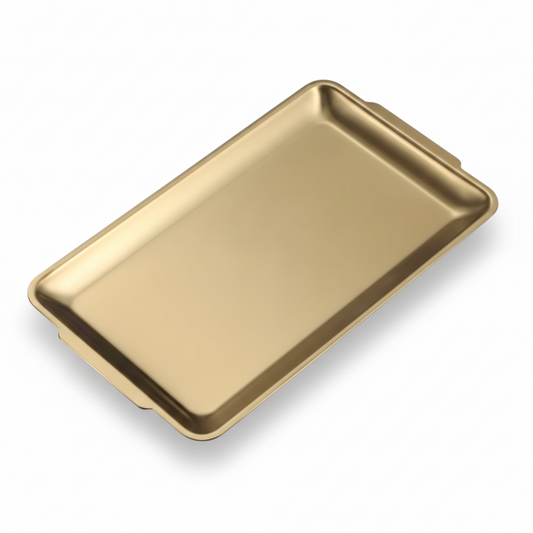 מגש הגשה מלבני בגוון זהב עם ידיות-הגשה מתכת-SUPERHOME סופרהום-סופר הום