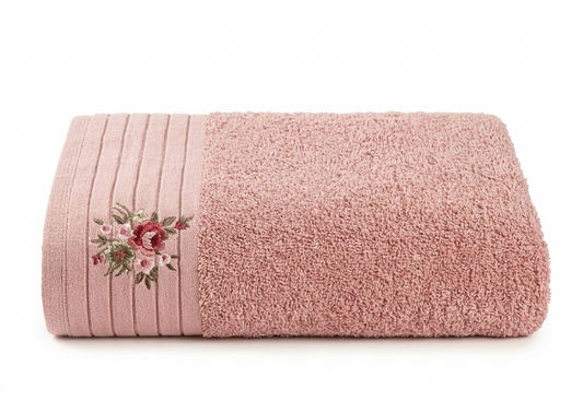 מגבת גוף 70/130 ריקמת פרחים - מגוון צבעים-מגבת גוף-Cotton Avenue-ורוד-סופר הום