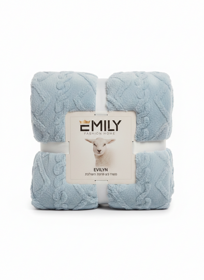 שמיכה זוגית במרקם שאגי מובלט - מגוון צבעים-שמיכת חורף-EMILY-תכלת-סופר הום