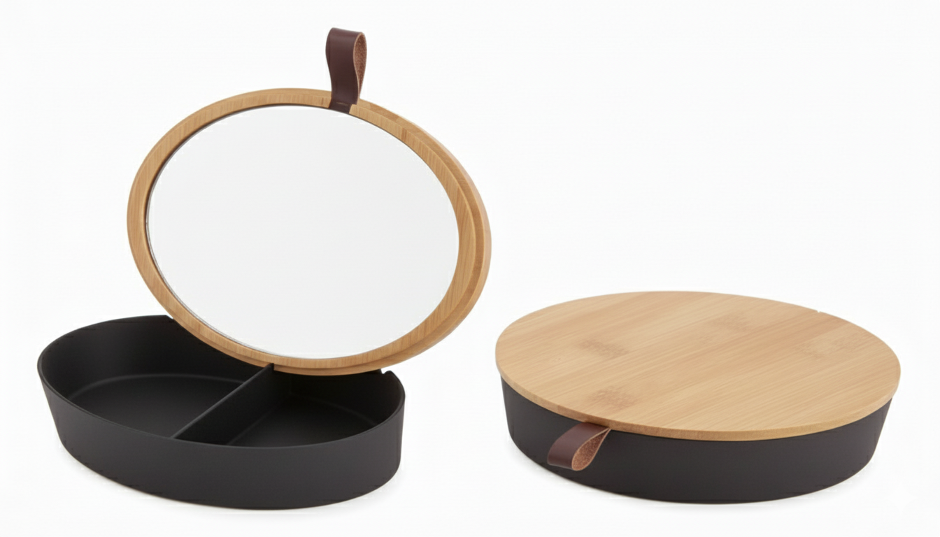 קופסת תכשיטים עגולה עם מראה Bamboo-קופסת תכשיטים-Home Design-סופר הום
