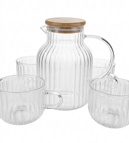 סט שתיה חמה - קנקן ו - 4 כוסות-קנקן זכוכית-סופר הום-סופר הום