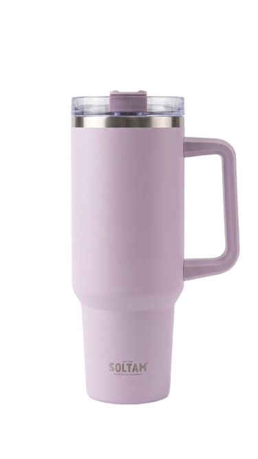 כוס גבוהה תרמית עם ידית וקש - מגוון דגמים-כוס תרמית-Soltam סולתם-סגול לילך-סופר הום