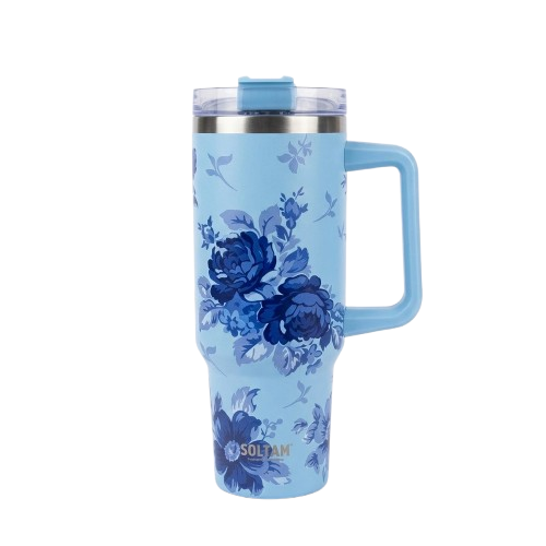 כוס גבוהה תרמית עם ידית וקש - מגוון דגמים-כוס תרמית-Soltam סולתם-תכלת וכחול-סופר הום