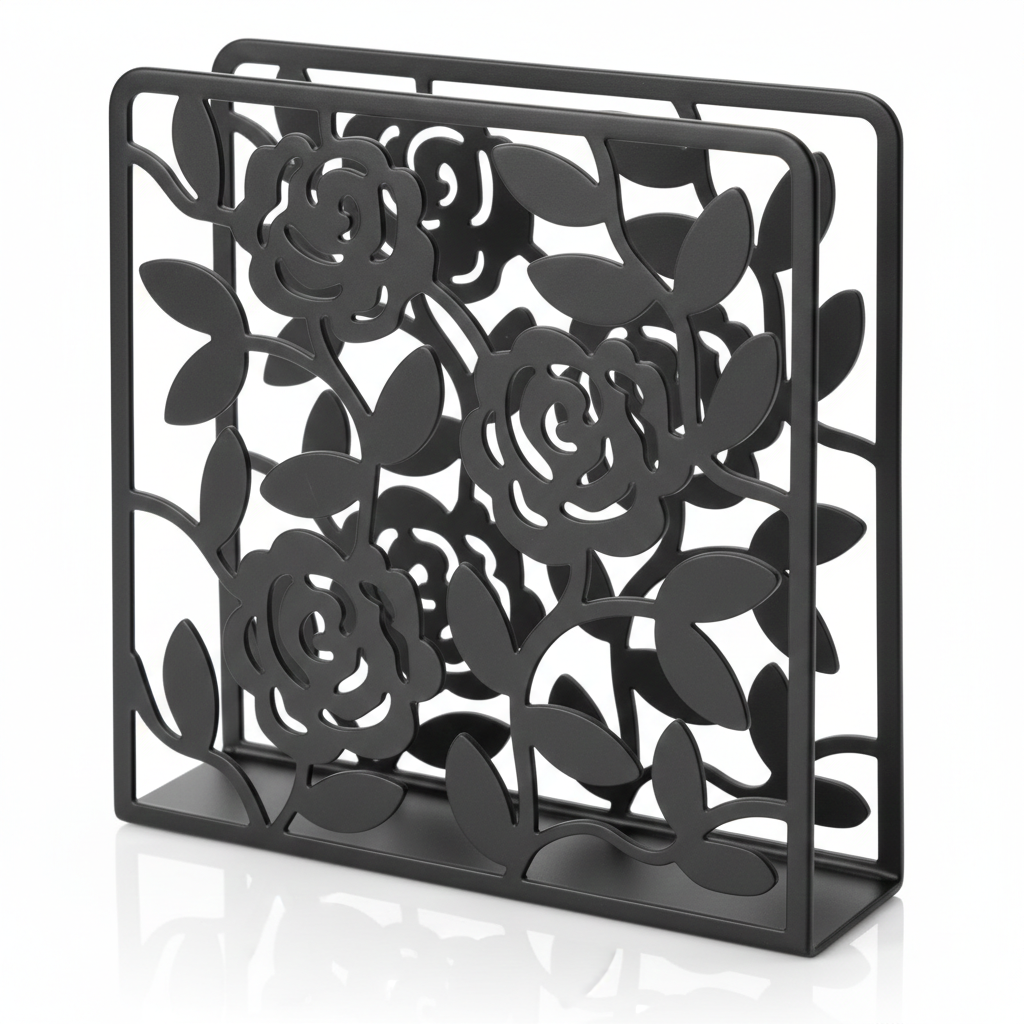 מעמד מפיות - דגם פרחים-מחזיק מפיות עומד-סופר הום-שחור-סופר הום