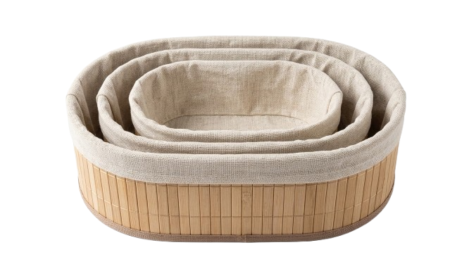 סט 3 סלסלאות אחסון אובליות מבמבוק - עץ/שחור-סלסלה-SUPERHOME סופרהום-עץ-סופר הום