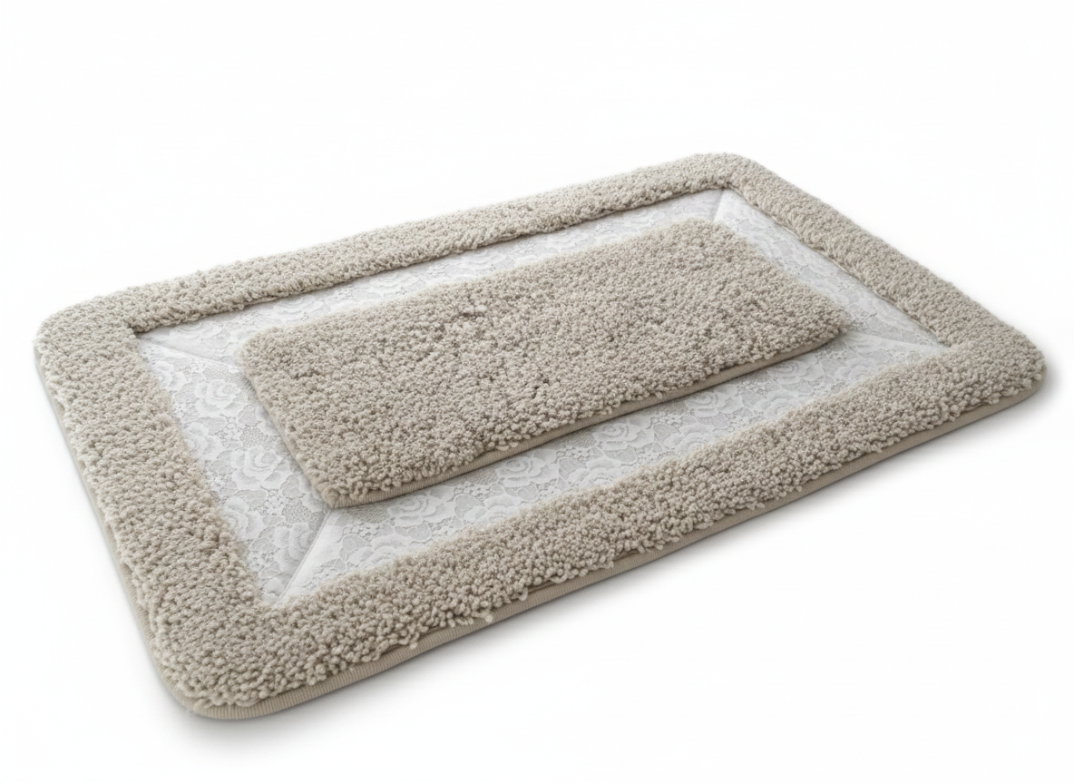 שטיח אמבטיה - דגם תחרה-שטיחי אמבטיה בד-Via Home-בז'-סופר הום