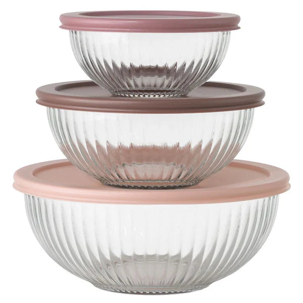 סט אחסון זכוכית 3 חלקים עגול מכסה פלסטיק GLASS CLOC-קופסאות מטבח זכוכית-Food Appeal-סופר הום