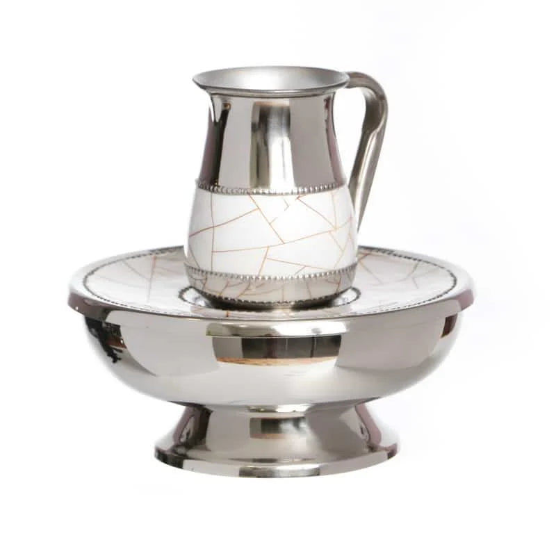 כלי למים אחרונים בעיטור גיאומטרי לבן/שחור-מים אחרונים מתכת-חושן-לבן-סופר הום