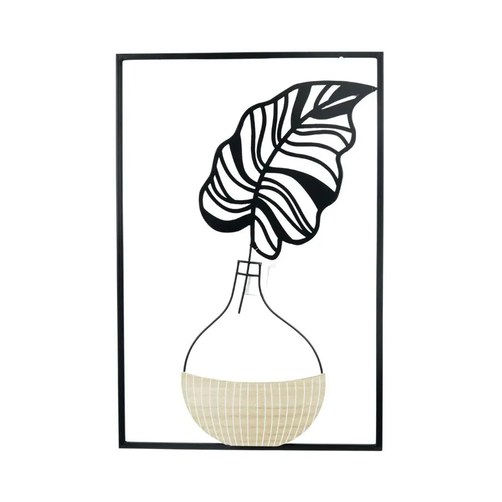 תמונה דקורטיבית לקיר – עלה ואגרטל מסגרת מתכת ‎40×60 ס