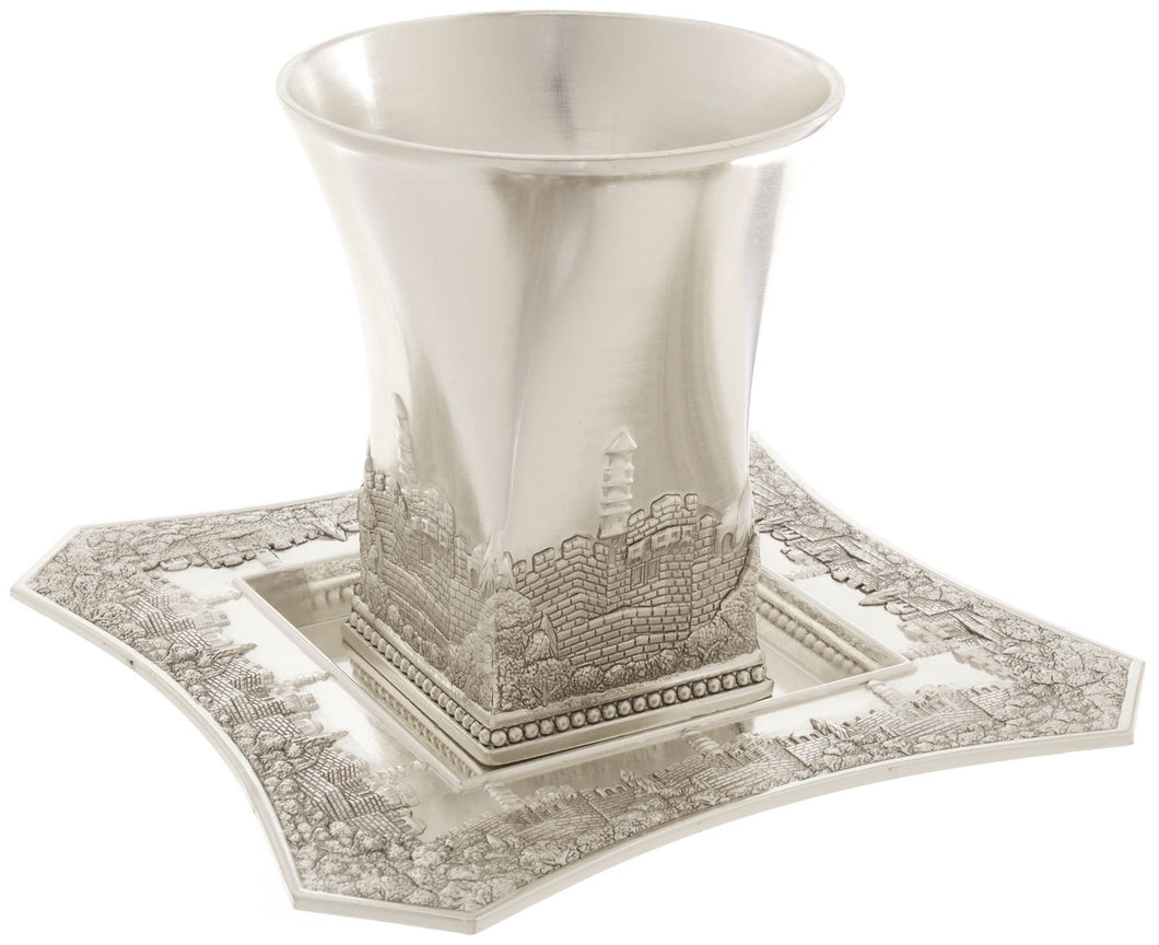 גביע קידוש מצופה כסף עם תחתית - דגם ירושלים-כוס קידוש כסוף-חושן-סופר הום