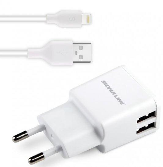 מטען קיר חשמל 2 יציאות + כבל טעינה-אביזרים לנייד-TECHLINE-סופר הום