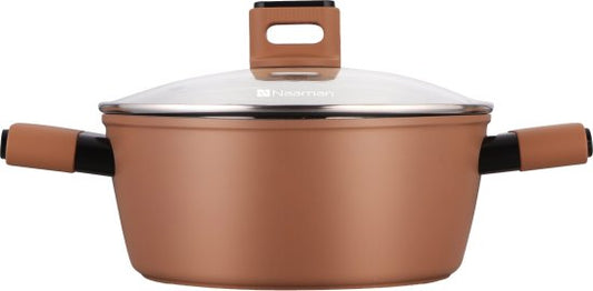 סיר אלומיניום עם מכסה זכוכית 4.5 ליטר 24 ס''מ סדרת Boston - צבע חום-סירי אלומיניום-Naaman נעמן-סופר הום